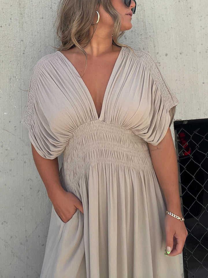 Jade | Maxi Jurk met Geplooide Taille