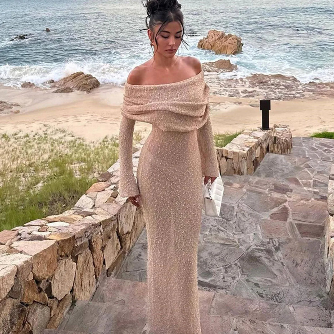 Elena | Off-Shoulder Knit Maxi Jurk