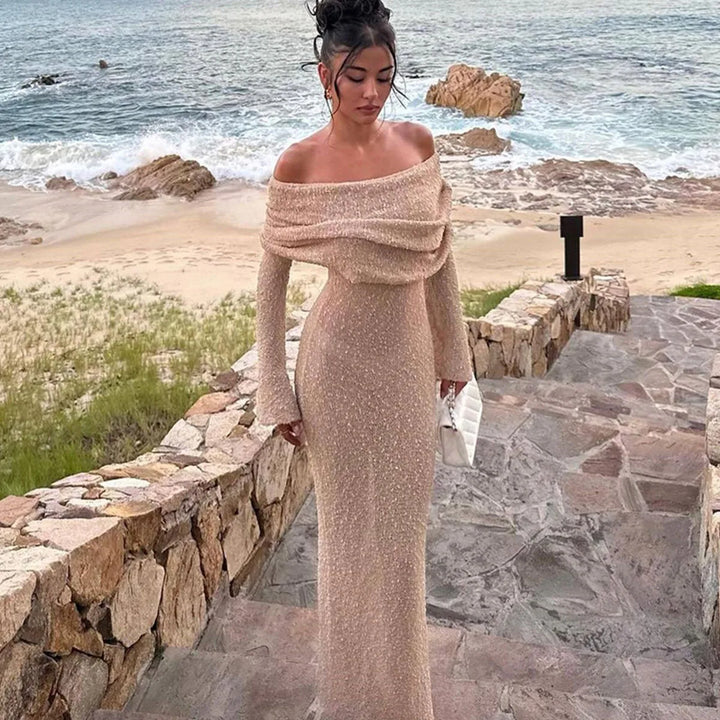 Elena | Off-Shoulder Knit Maxi Jurk
