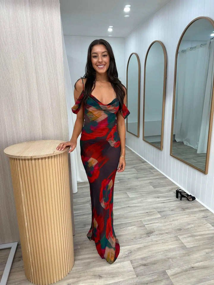 Ziva | Maxi Jurk met Artistieke Print