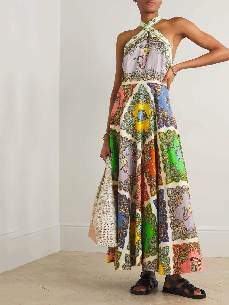 Nore | Halter Maxi Jurk met Bohemian Print