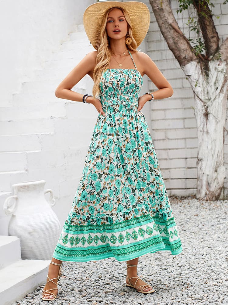 Elise | Midi Jurk met Bloemenprint en Halterdetail