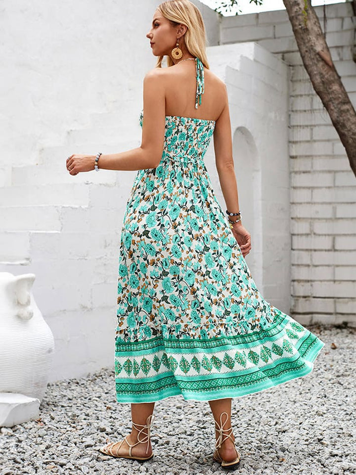 Elise | Midi Jurk met Bloemenprint en Halterdetail