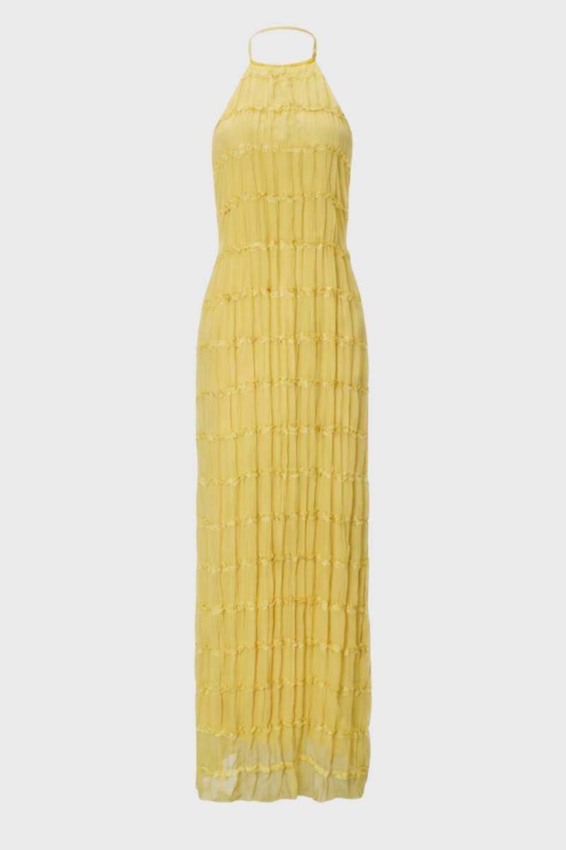 Zara | Halter Maxi Jurk met Plissé en Gelaagde Textuur