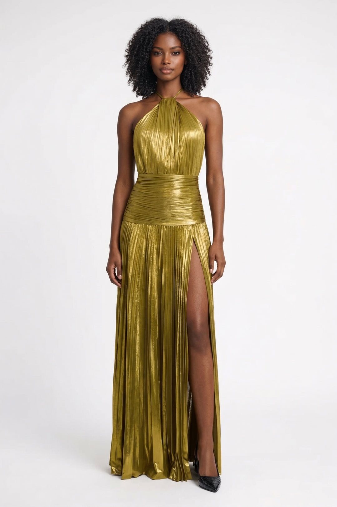 Amara | Luxe Halter Maxi Jurk met Plooien en Split