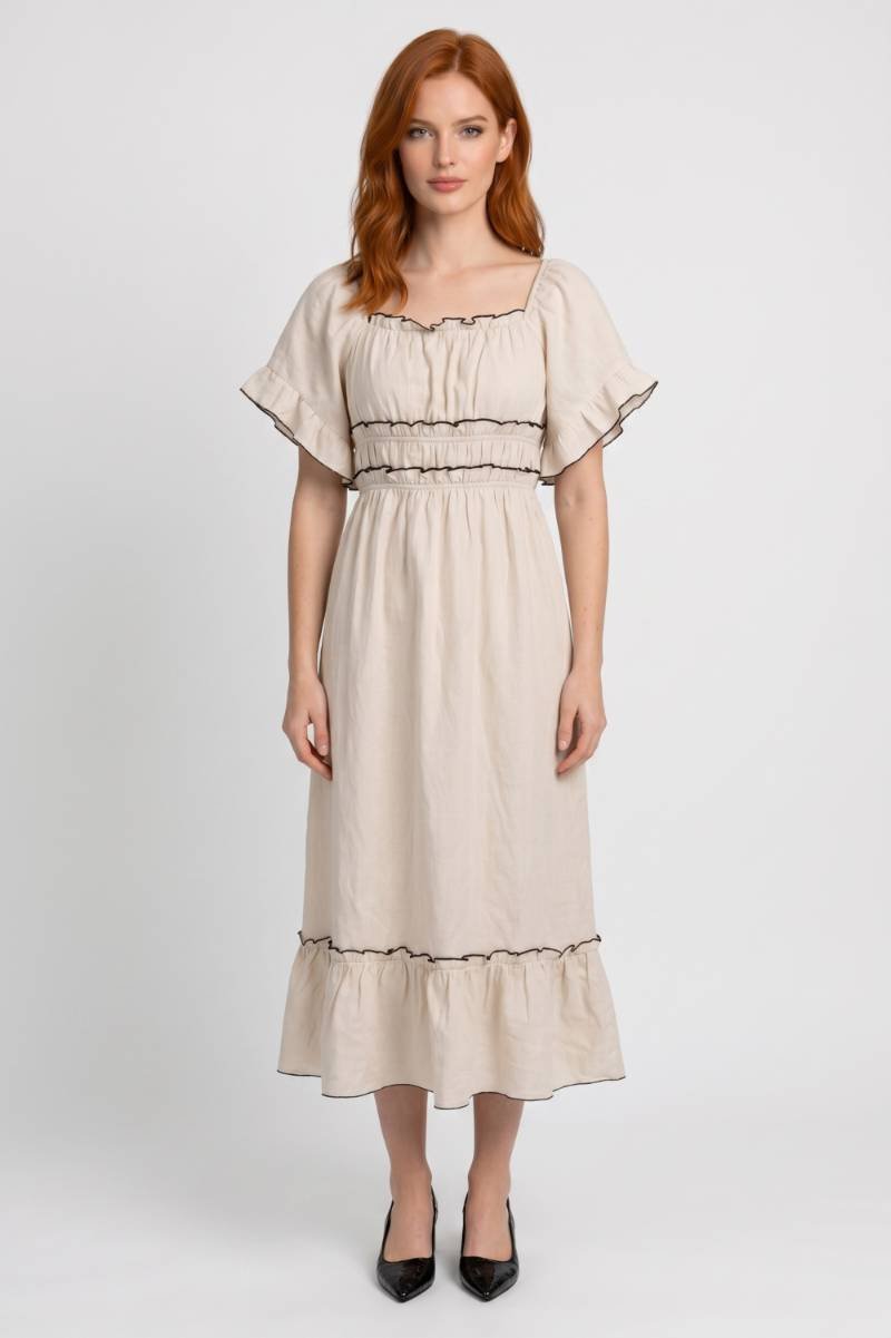 Elin | Boho Midi Jurk met Geplooide Details