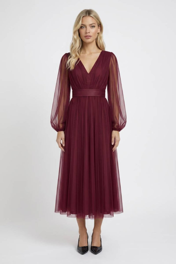 Lara | Elegante Midi Jurk met Ballonmouwen