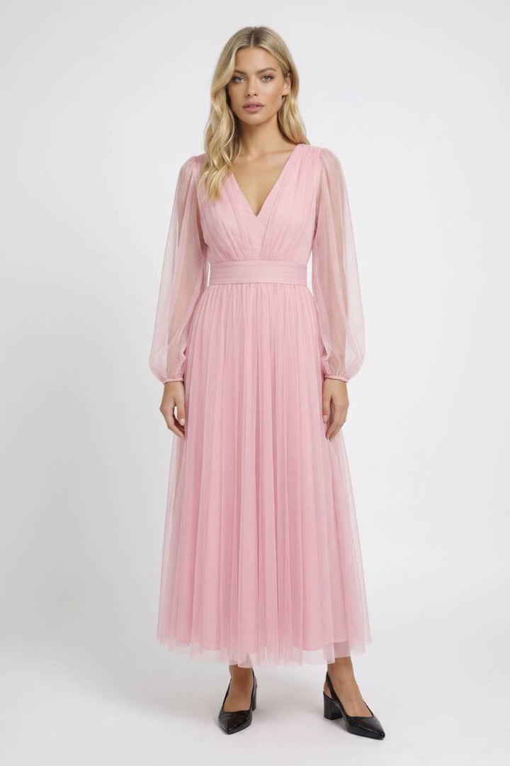 Lara | Elegante Midi Jurk met Ballonmouwen