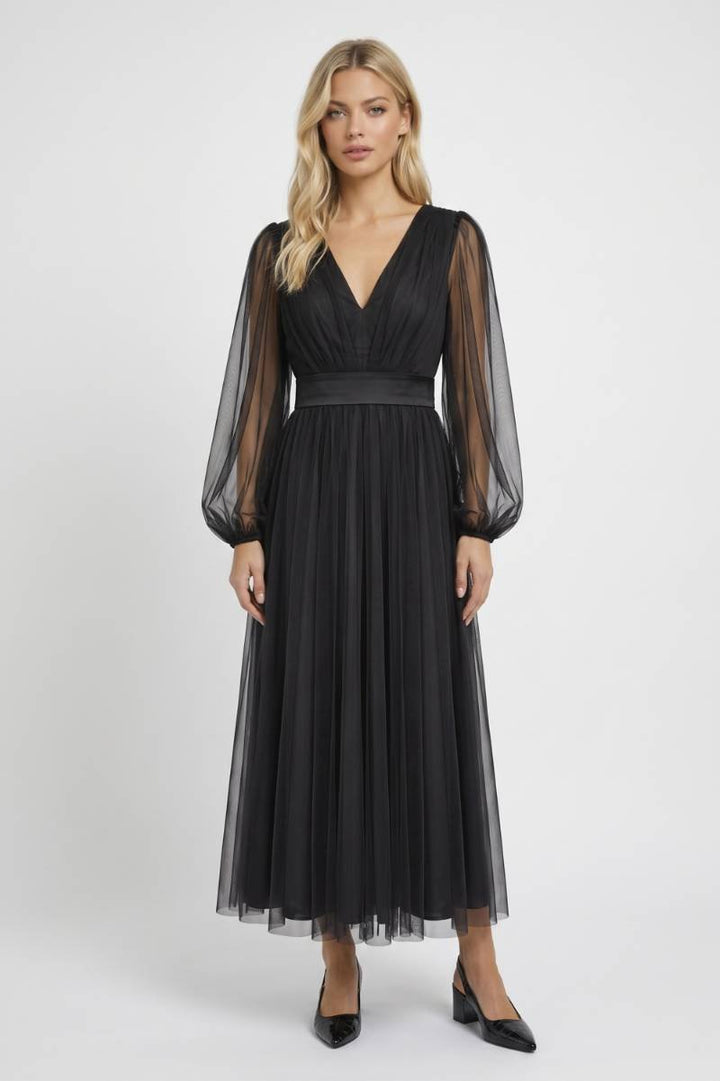 Lara | Elegante Midi Jurk met Ballonmouwen