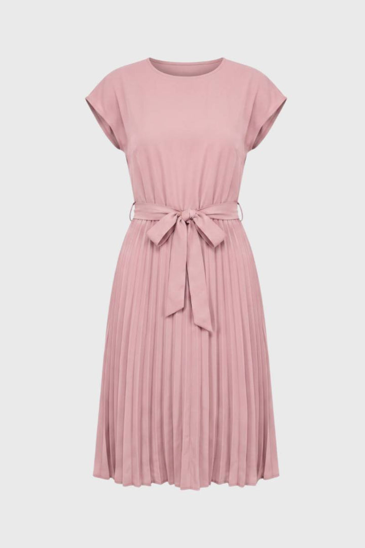 Lotte | Geplooide Midi Jurk met Strikceintuur