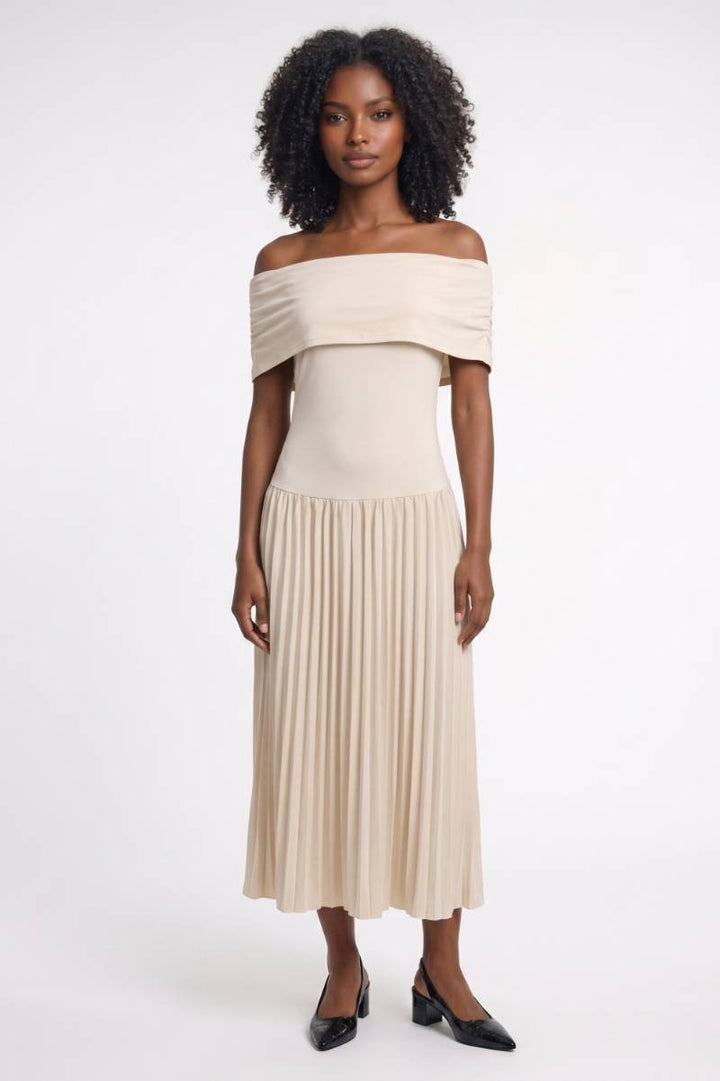 Elise | Off-Shoulder Geplooide Maxi Jurk