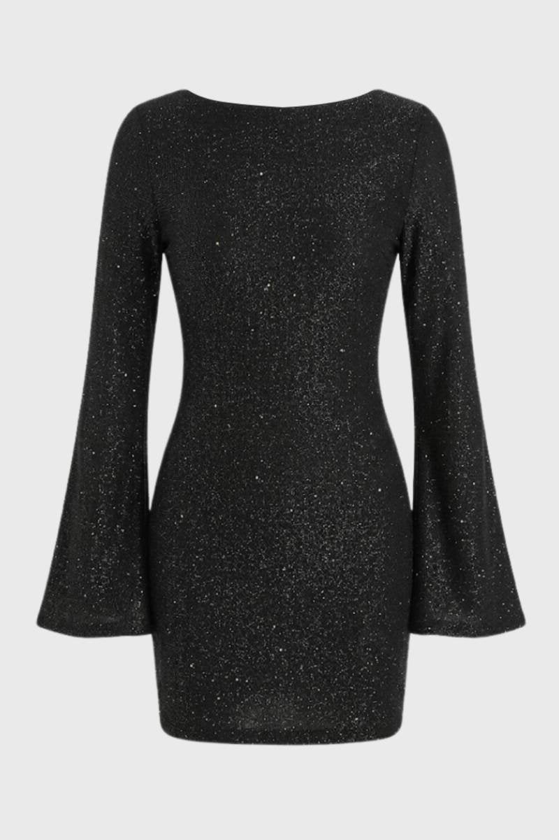 Noa | Glitter Mini Jurk met Wijde Mouwen