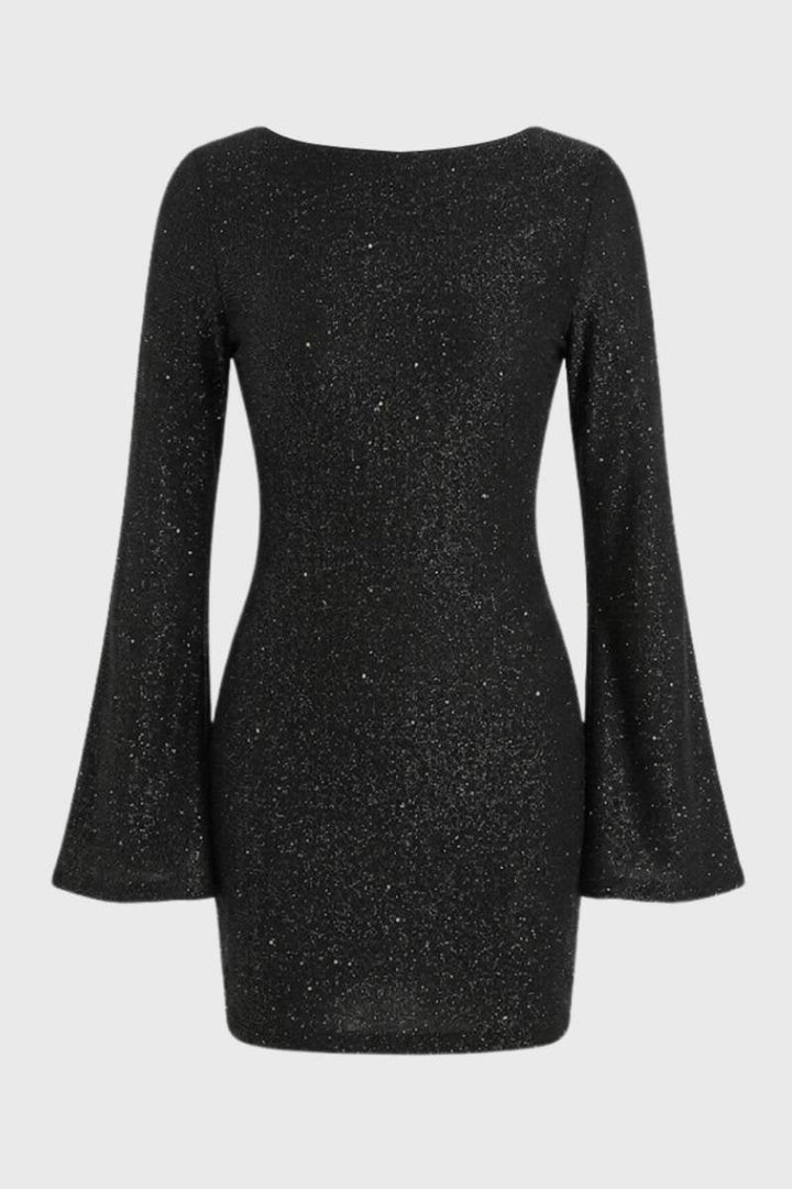 Noa | Glitter Mini Jurk met Wijde Mouwen