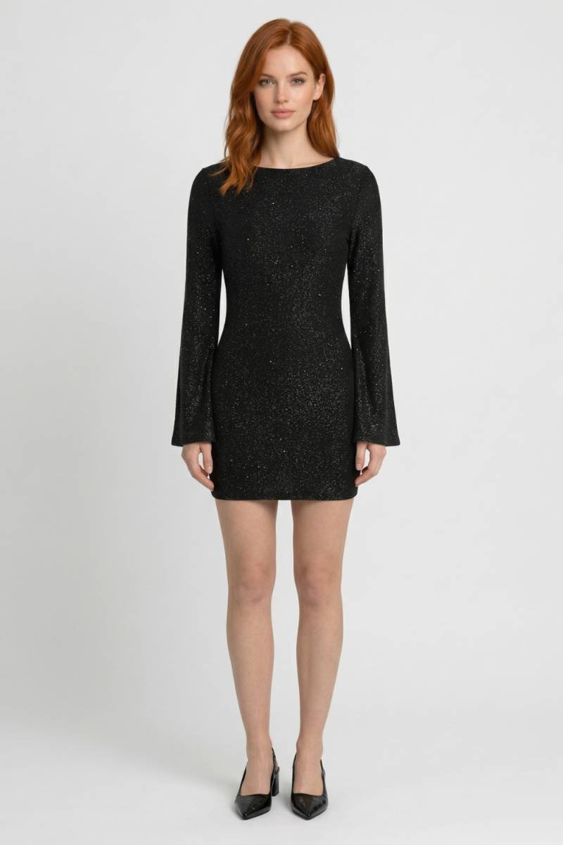 Noa | Glitter Mini Jurk met Wijde Mouwen