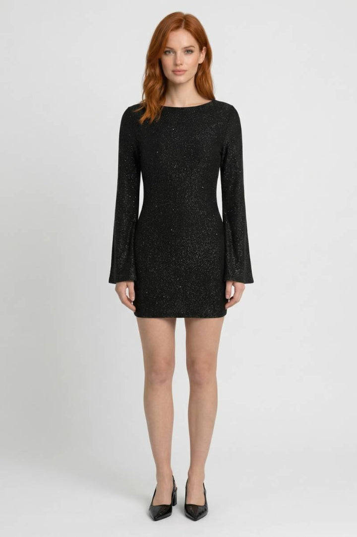 Noa | Glitter Mini Jurk met Wijde Mouwen