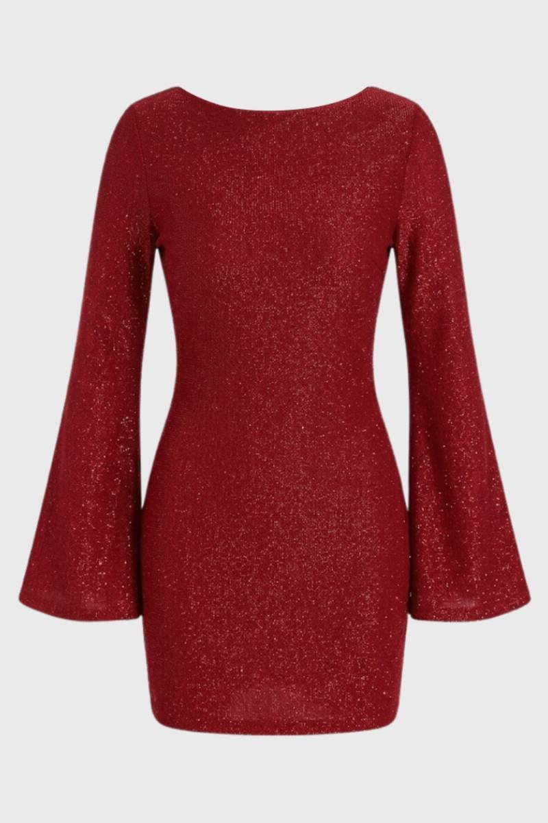 Noa | Glitter Mini Jurk met Wijde Mouwen