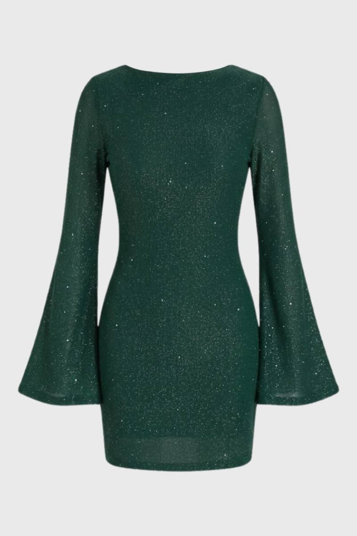 Noa | Glitter Mini Jurk met Wijde Mouwen