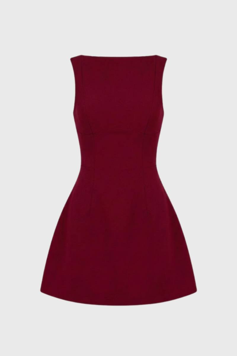 Nina | Mouwloze A-Lijn Mini Jurk met Boothals