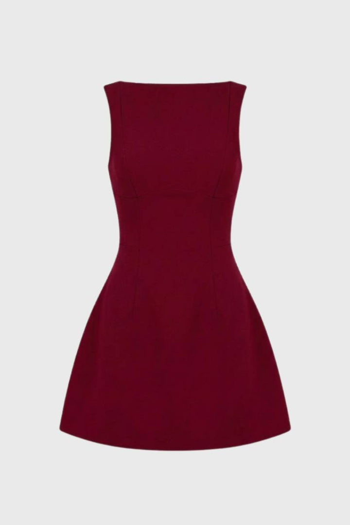 Nina | Mouwloze A-Lijn Mini Jurk met Boothals