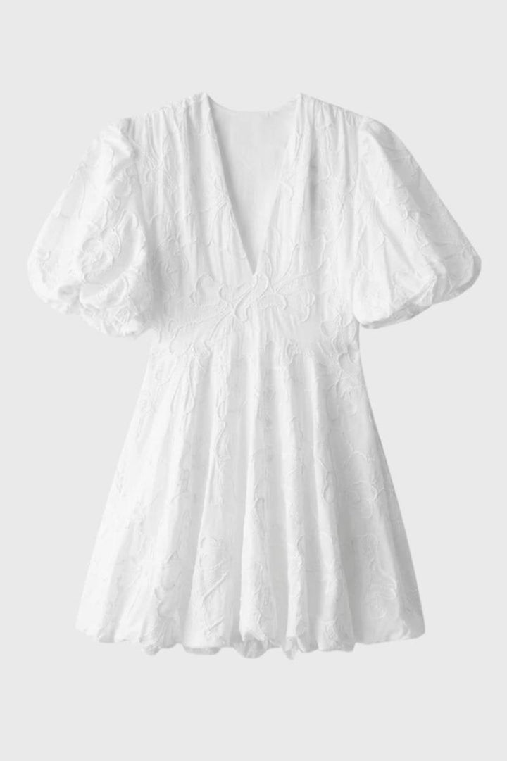 Isla | Broderie Mini Jurk met Pofmouwen