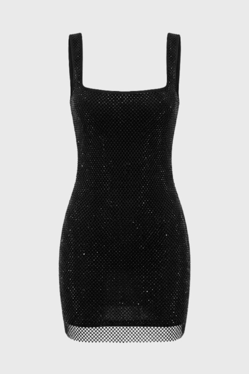 Lina | Glitter Mini Jurk met Vierkante Hals