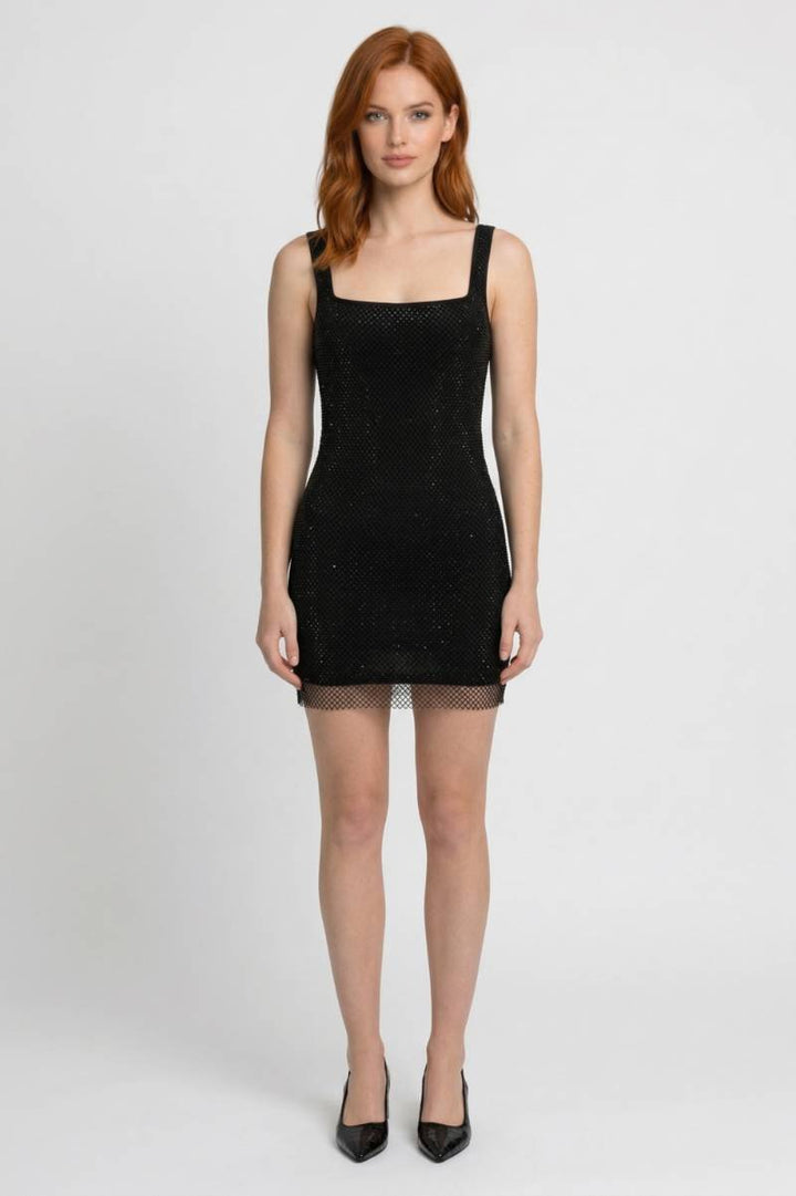 Lina | Glitter Mini Jurk met Vierkante Hals