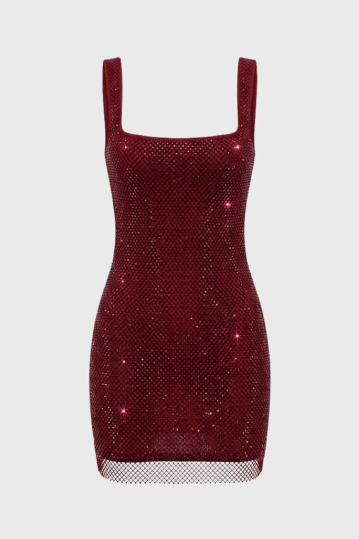 Lina | Glitter Mini Jurk met Vierkante Hals