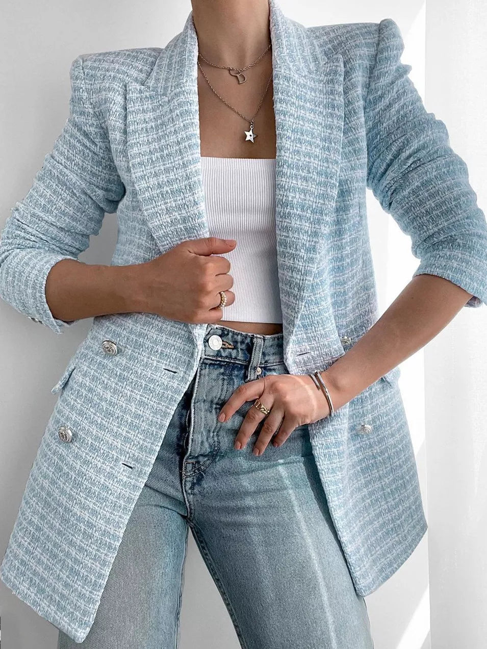 Nina | Tweed Blazer met Double Breasted Sluiting
