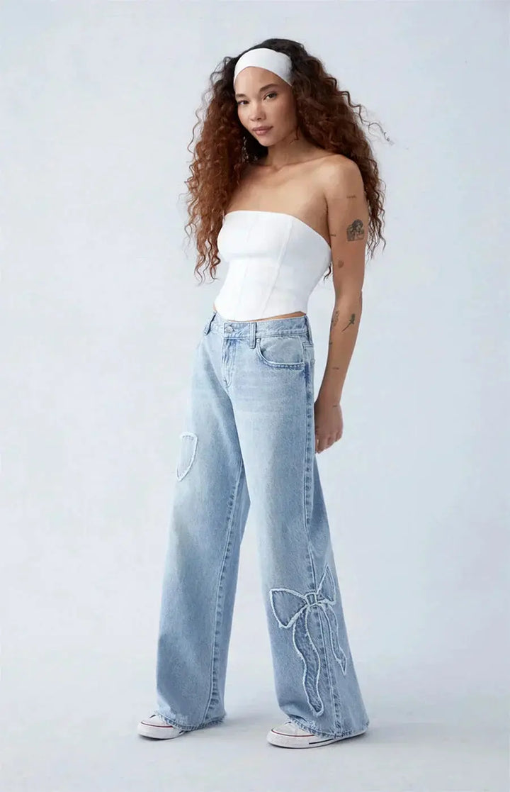 Luna | Wide Leg Jeans met Strikdetail
