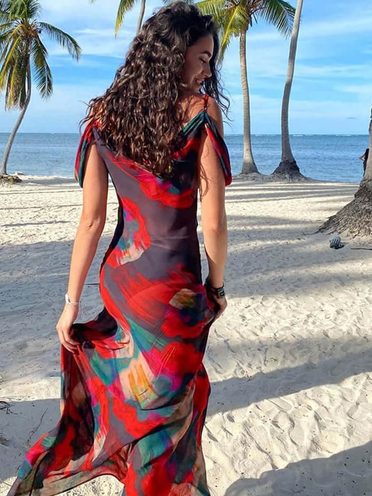Ziva | Maxi Jurk met Artistieke Print