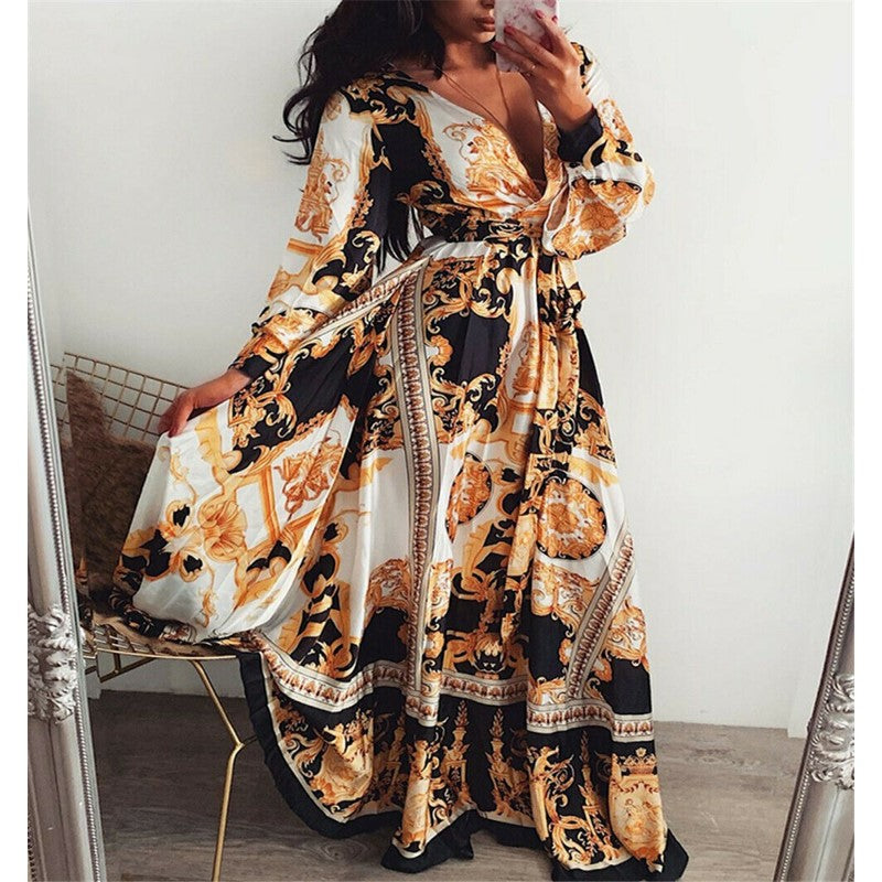 Cara | Bohemian Maxi Wikkeljurk met Print