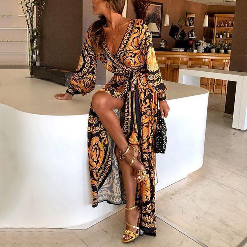 Cara | Bohemian Maxi Wikkeljurk met Print